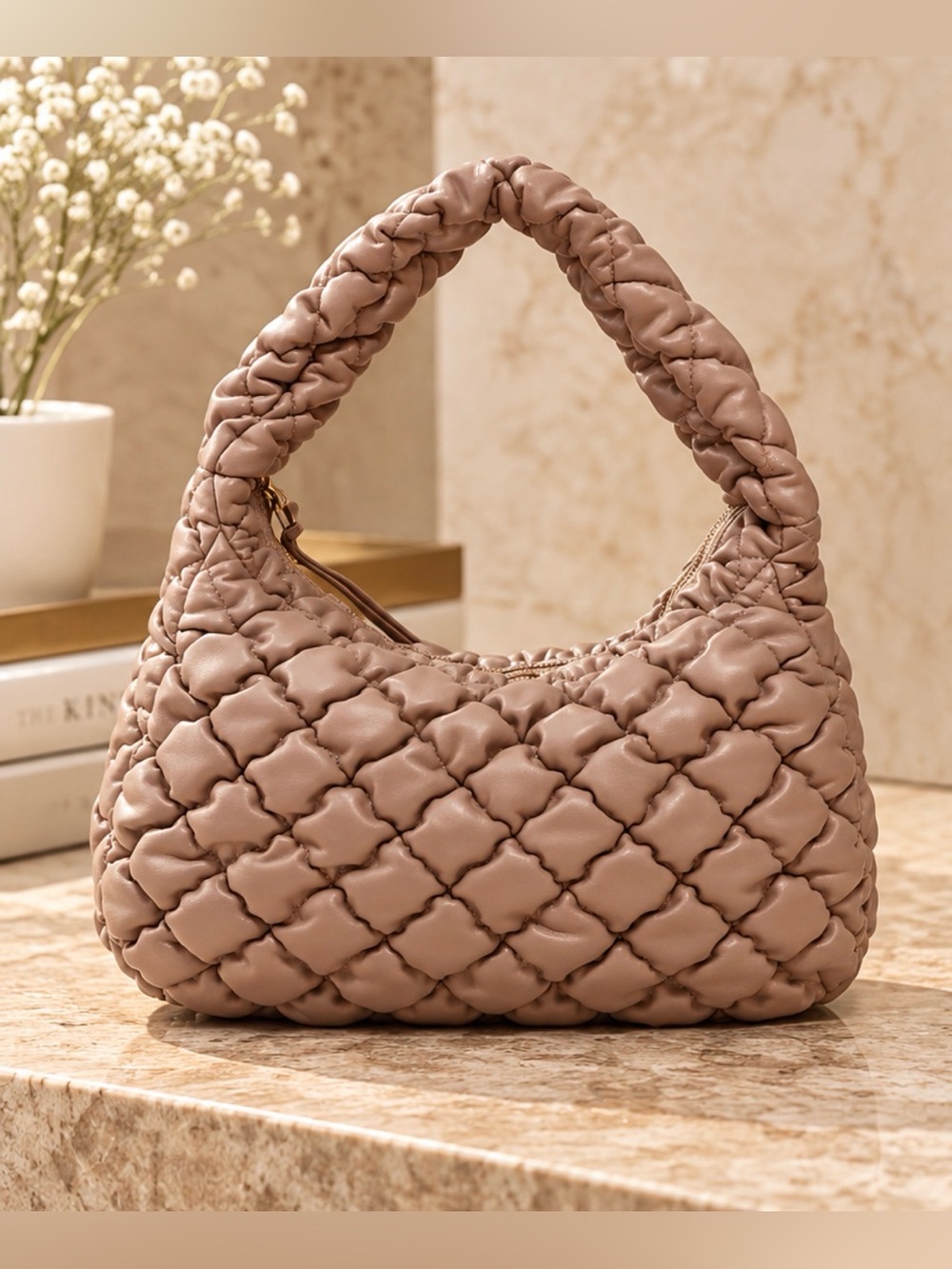ALDO || Quilted Puffer Braided-Handle Shoulder Bag.